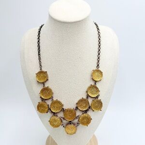 Charming Charlie Yellow Faceted Cabochon Statement Bib Necklace Gold Tone